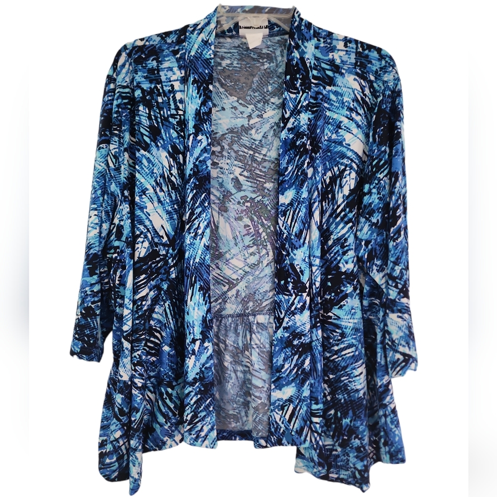 Ladies cardigan sweater multi color blue stretch Draped